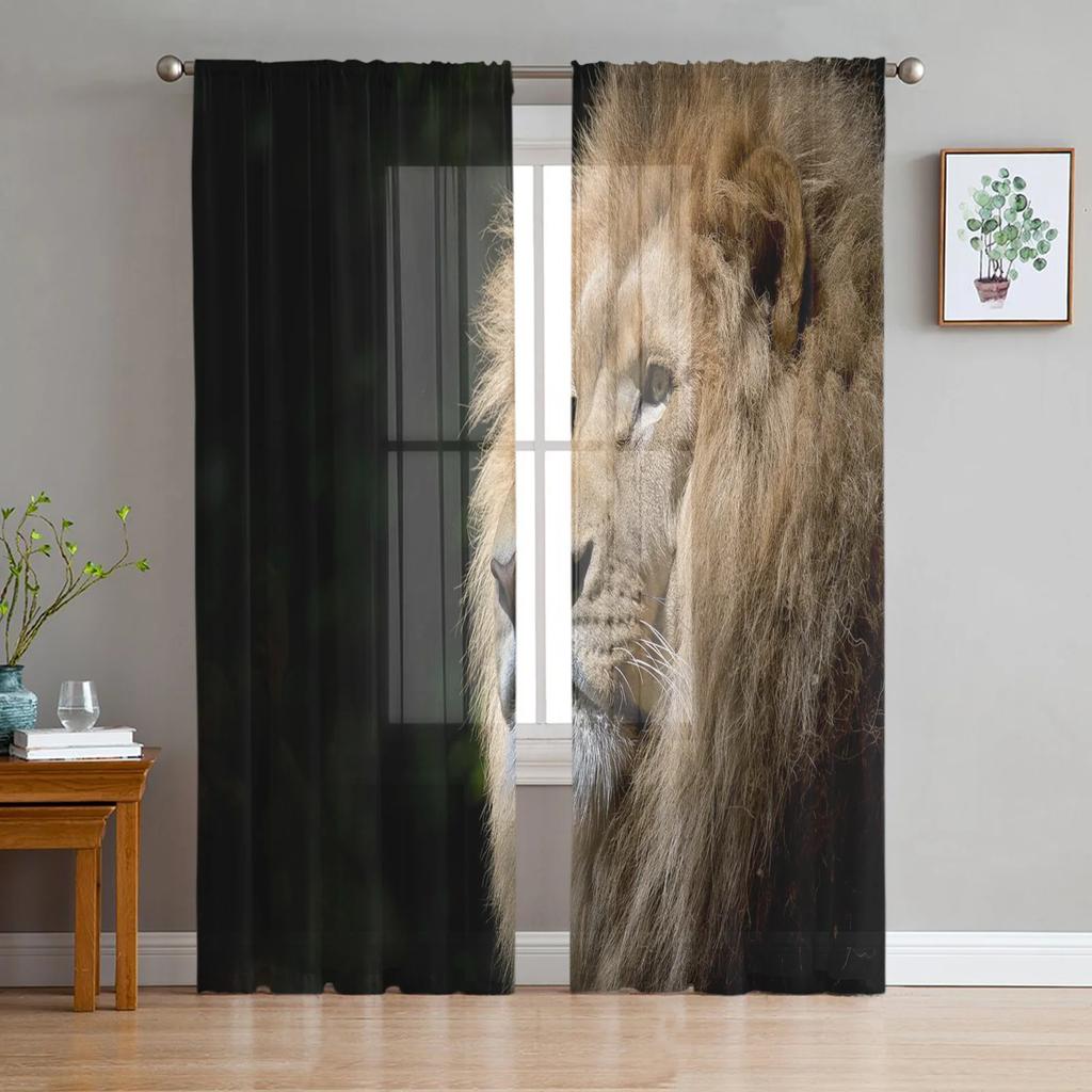 Afrikanische Wildtiere Löwe Transparente Vorhänge Wohnzimmerfenster Tüllvorhänge für Schlafzimmer Küche Heimdekoration Voile-Drapierungen