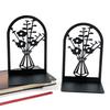 2 Stück Bücherregal-Buchstützen, hohle Blumen, geschnitztes Muster, Vase, Buchstützen, L-förmiges Design, rutschfester Buchhalter
