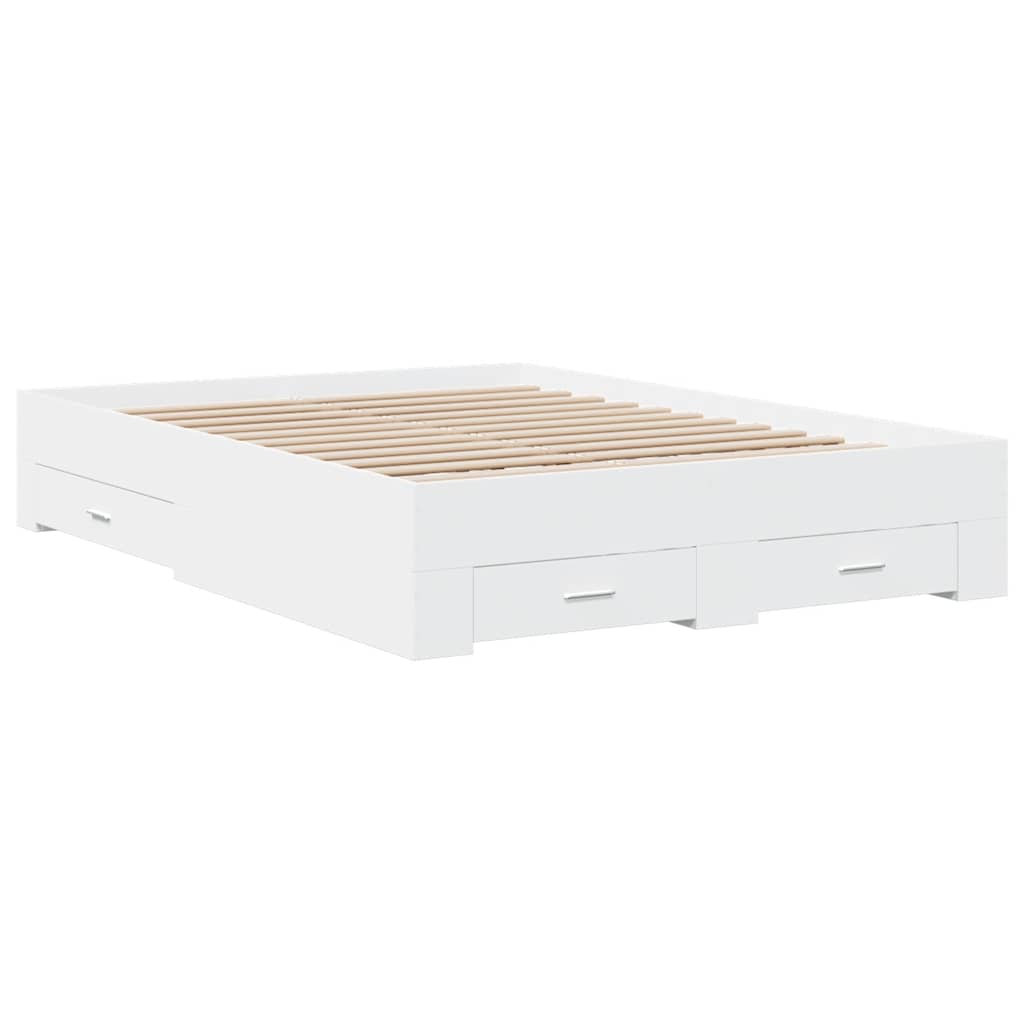 vidaXL Bed Frame with Drawers White 140x190 Cm Wood Material