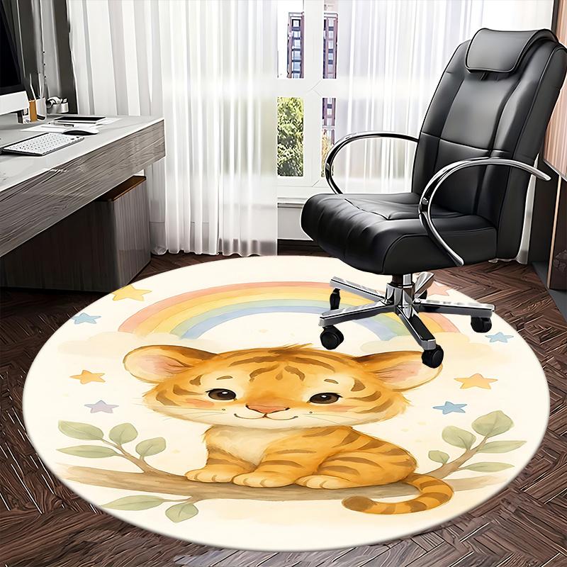 Rainbow Tiger Chair Mat - Round Carpet for Home Decor, Office, Living Room, Bedroom, Gift Idea0216b