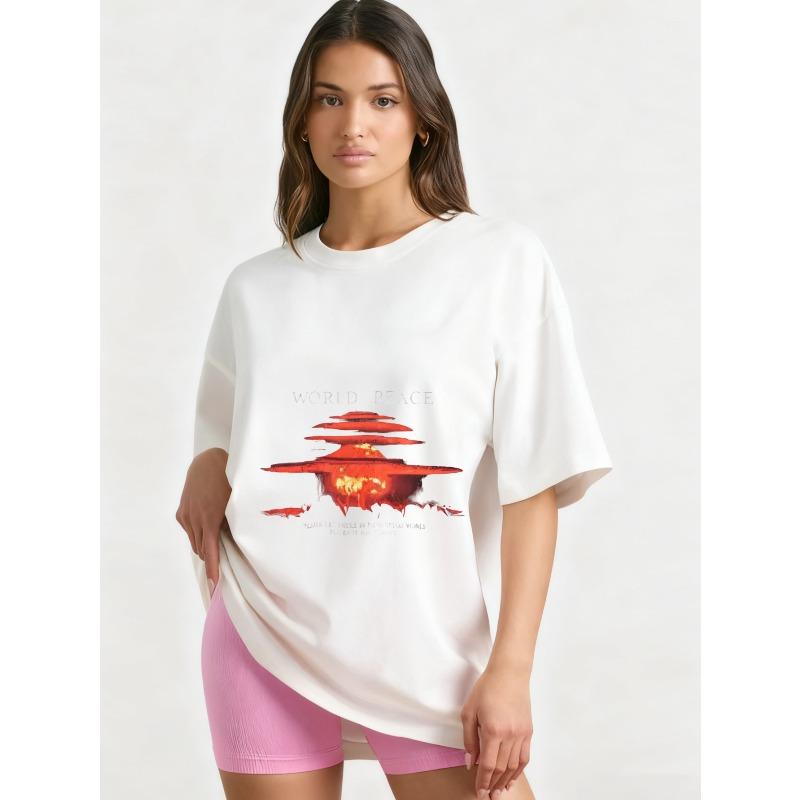 

Oversized T Shirt Black World Peace Nuclear Explosion Print Graphic Tee Casual Streetwear Unisex Fashion Top Summer Outfit XXXXL белый