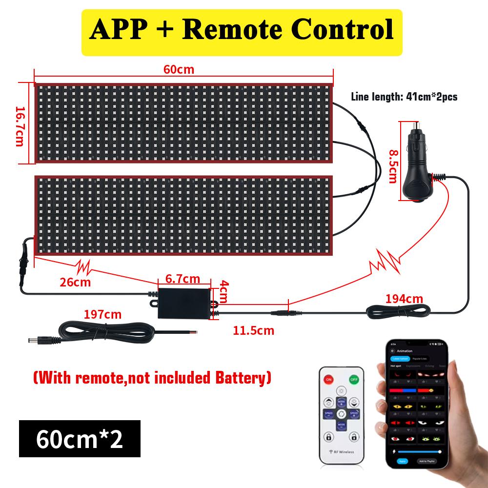 New APP Control  LED Truck Car Devil Eye Light Scrolling Pixel Panel For Board Windshield Free Custom Text 12V 24V 120/150/200cm