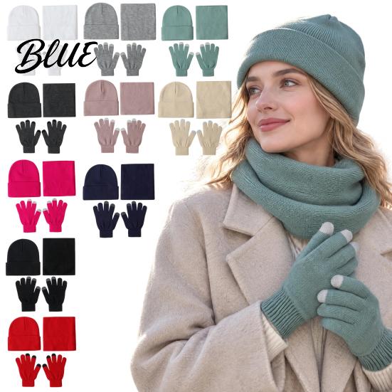Casual Autumn Winter Outfit Accessories Warm Three-piece Set Knitted Hat Scarf And Touch Screen Cozy Wear Gloves Essentials Soft Acrylic Windproof