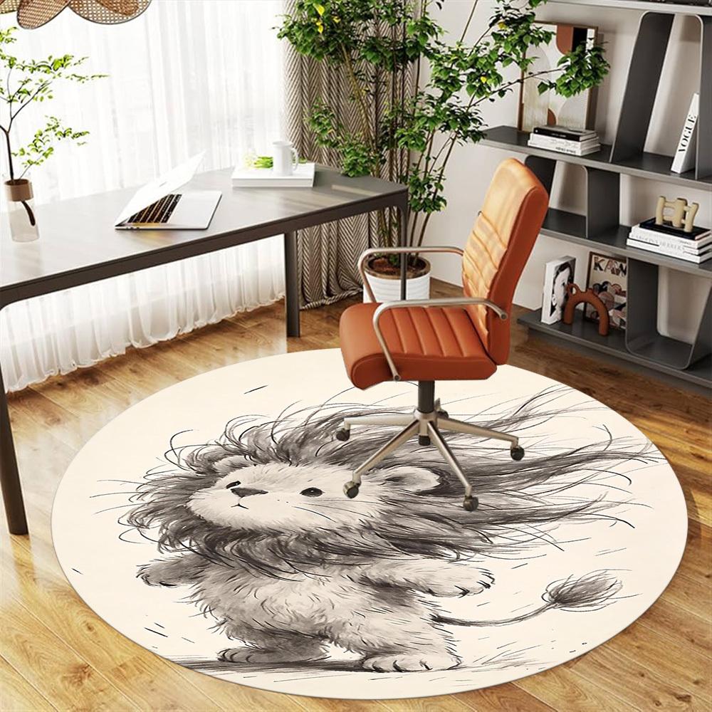 1pc Lion Windy Round Chair Mat Office Area Rug - Non-Slip, Floor Mat for Office, Bedroom, and Indoor Decor P127150