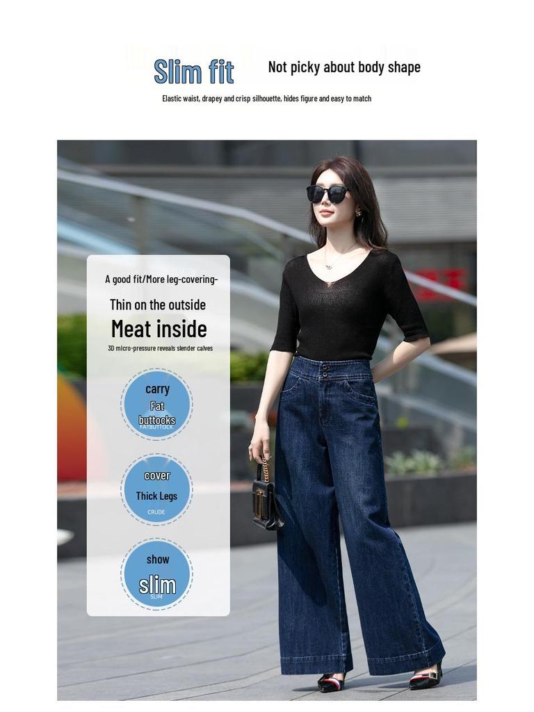 New Plus Size High-Waisted Wide-Leg Jeans for Women - Spring/Summer Loose, Slimming, 9/10 Length