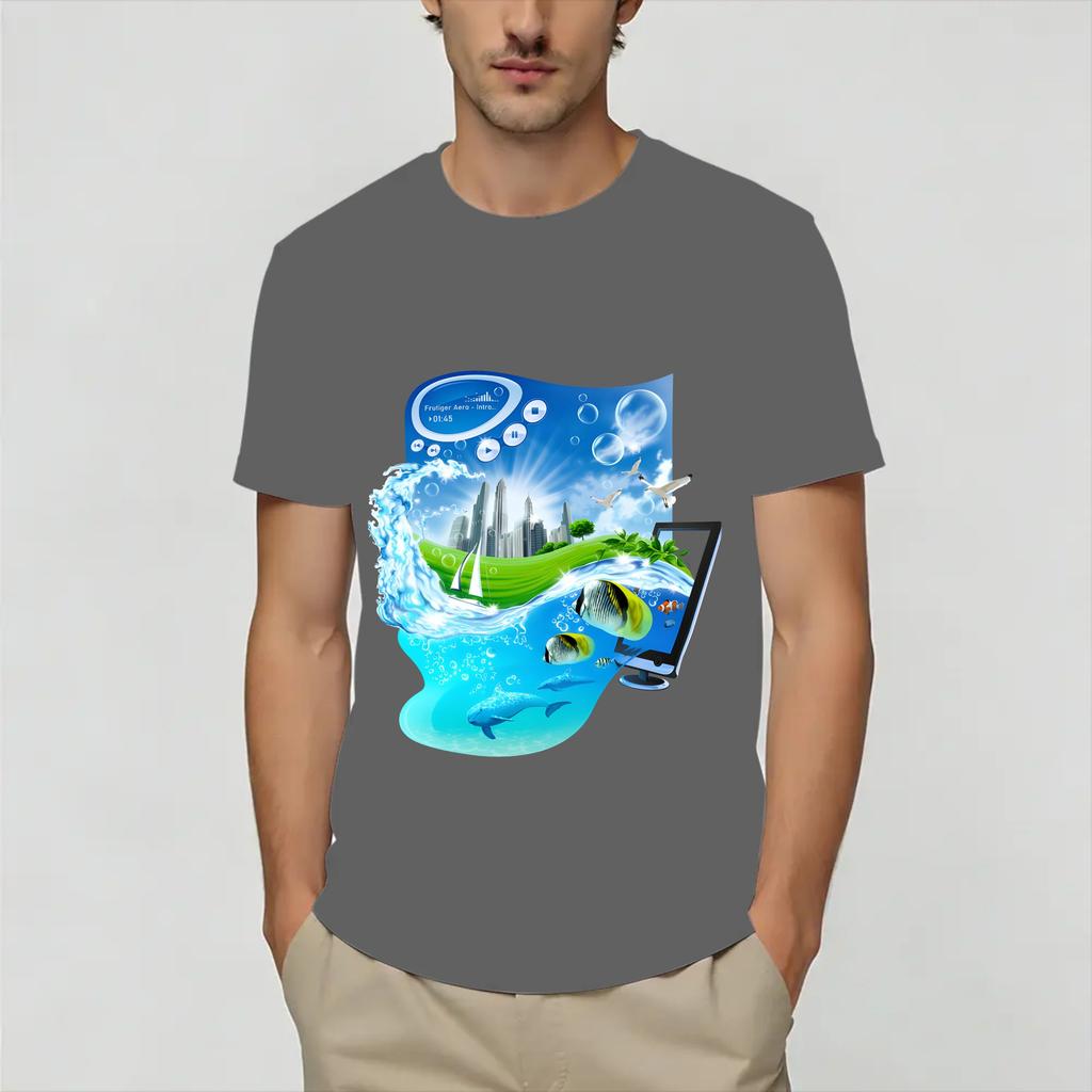 Frutiger Aero World Vaporwave Unisexs T Shirt Vintage Tee Shirt Short Sleeve Round Neck TShirts Pure Cotton 4XL 5XL 6XL Tops