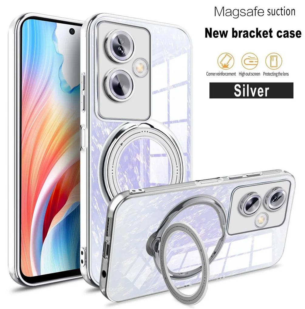 Plating Ring Magnetic Support Transparent Magsafe Phone Case For OPPO A79 A57 A77 A77S A17 A17K A53 A53S 4G 5G Seismic Case