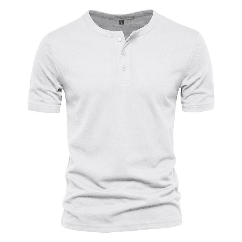 Men’s Summer Quick-Dry Mesh Henry-Neck T-Shirt – Casual Plain Short-Sleeved