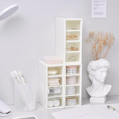 White Desktop Cosmetic Storage Box with 4 Drawer Units Container Case Small Organizer Box for Office Home Makeup