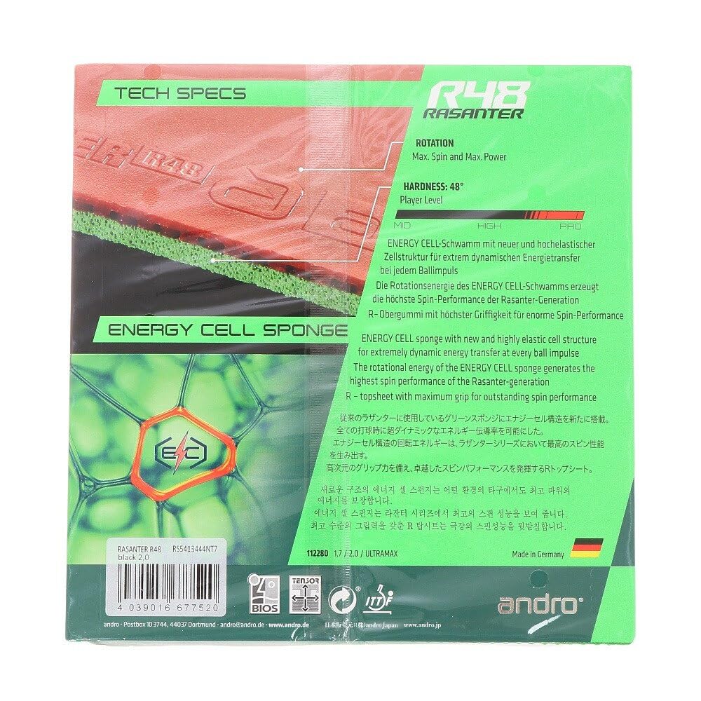 Andro Japan Table Tennis Back Soft Rubber Lazanta R48 Black 112280 (Andro) Size/2.0