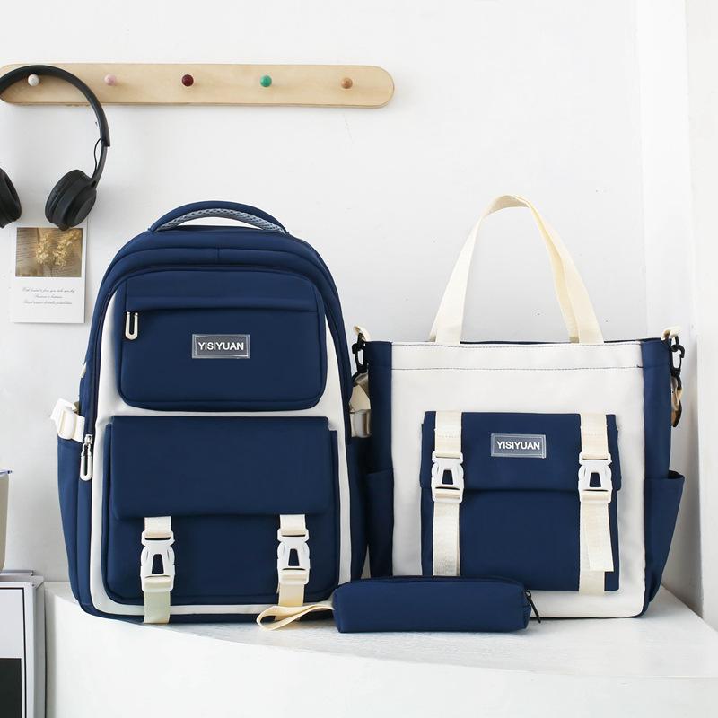 School bag large capacity lightweight junior high school student school bag women's new high value three-piece set backpack contrasting color