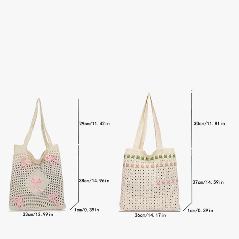Women Crochet Shoulder Bag Large Capacity Bow Design Aesthetics Handbag Shopper Daily Shoulder Bag Casual Commuting Bag AVE