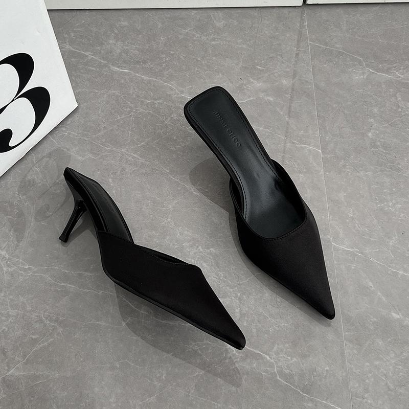 

Весна Лето 2025 Женские Мюли Шлепанцы Туфли на Высоком Каблуке Мода Закрытый Носок Слипоны Слайды Сексуальная Клубная Обувь для Стриптиза 35 чёрный