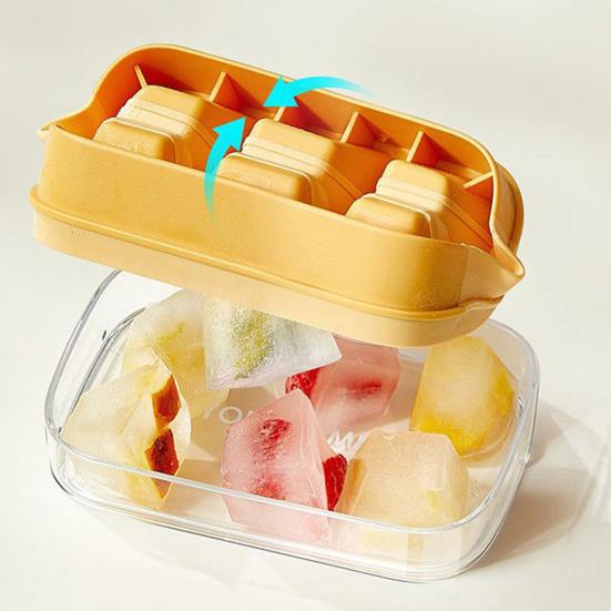 Ice Cube Mold with Sealed Lid 6 Cavity Push-Type Design No Spill Stackable Ice Tray for Pure Odor-Free Easy-Release Reusable