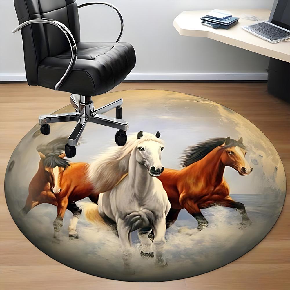 1PC Horse Office Round Area Rug, Mat Suitable For Office, Under Office Chairs Bedroom Living Room Home Decor, Room Deco