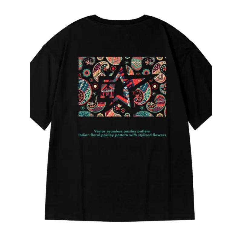 Men T-Shirt Oversized Loose Fashion Spiral Painting Print T-Shirt Student Youth Simple Casual Tops Summer Lovers'clothes
