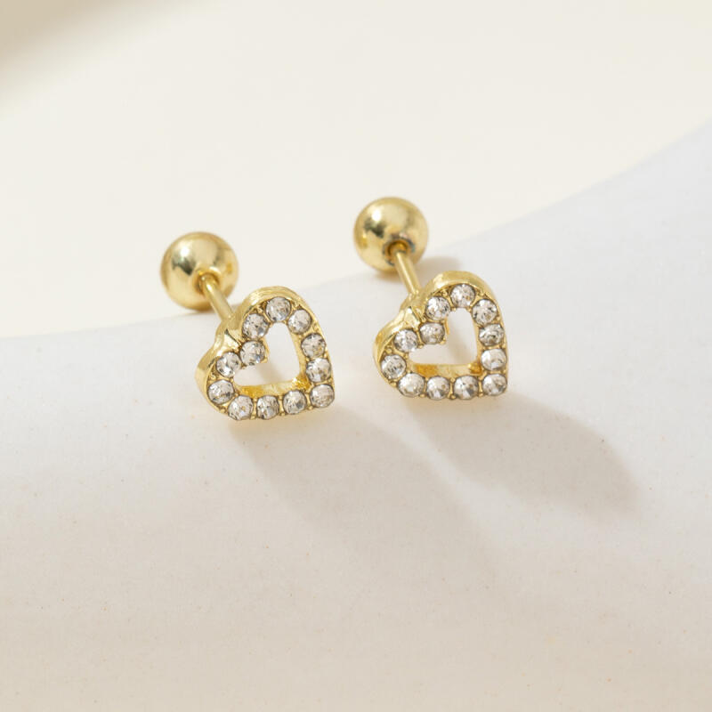 Exquisite Zircon Mini Heart Stud Earrings for Women Men Small Versatile Daily Hollowed Out Couple Earrings Jewelry Accessories