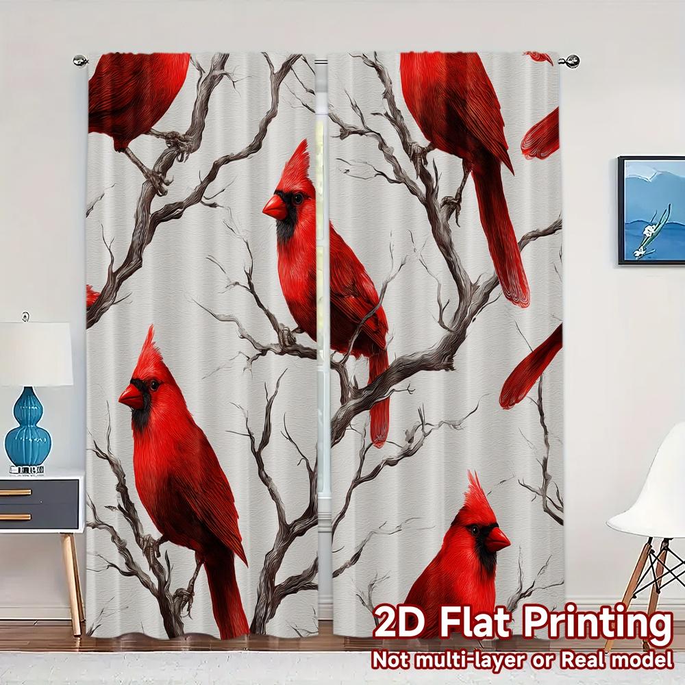 

2D Flat Printing JIT 2pcs Curtains (Without Rod) Cardinal Curtains Chic Contemporary Curtains Versatile Durable Polyester 100*130 HOOK 1pcs