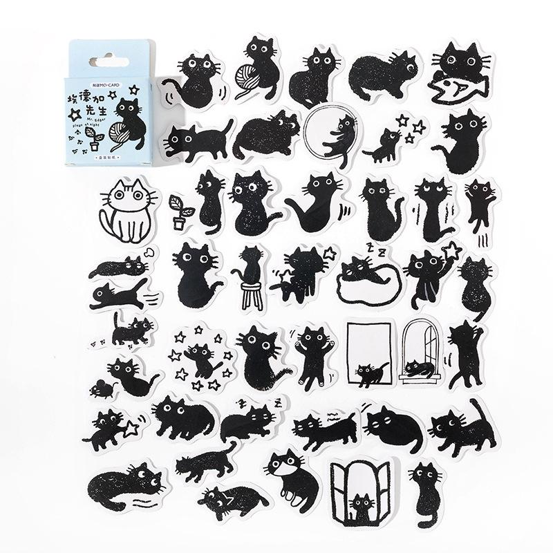 45Pcs Black Cat Theme Stickers Decoration Kawaii Cute Cats Stickers Self-Adhesive Scrapbooking Stickers For Laptop Planners