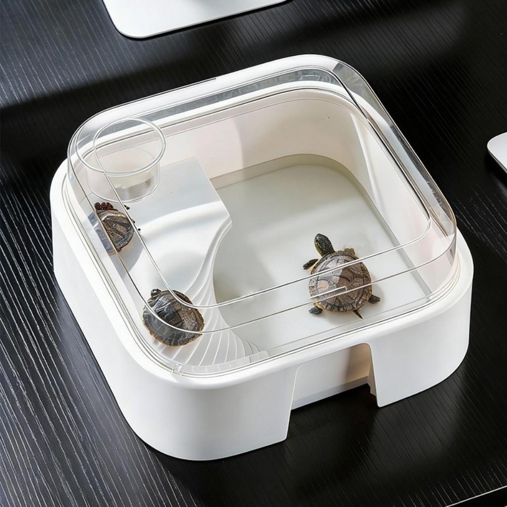 Large Capacity Transparent Turtle Tank with Sun Platform Anti Escape Turtle Aquarium Plastic Full View Breeding Box