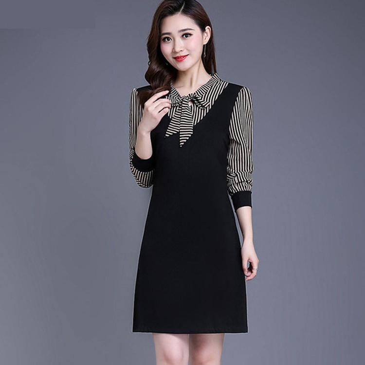 M~ XL Spring and Autumn New Middle-aged Medium-sized Long Sleeve Bottom Dress Slim and Skinny Fashion Mom Dress
