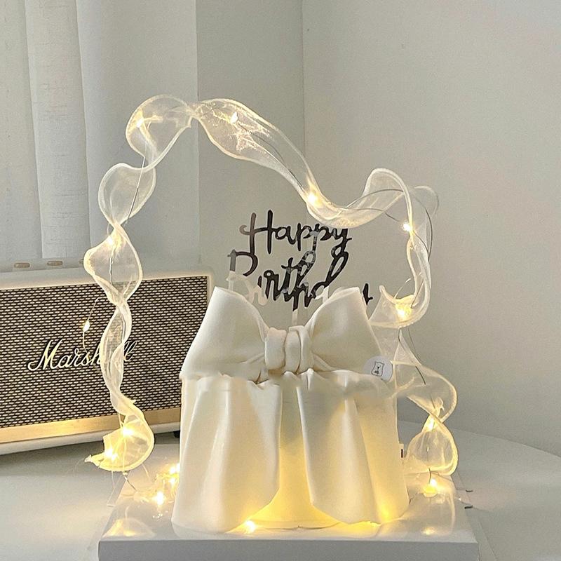 1PC Ribbon Birthday Party Cake Decoration White Gauze Ribbon Lamp Decoration Valentine's Day Party Decoration
