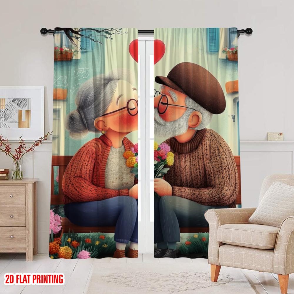 2pcs,2D plane printing Curtains Golden Love Durable Polyester (without rod) Room Decor Use for Living Room, Office, Kitchen,