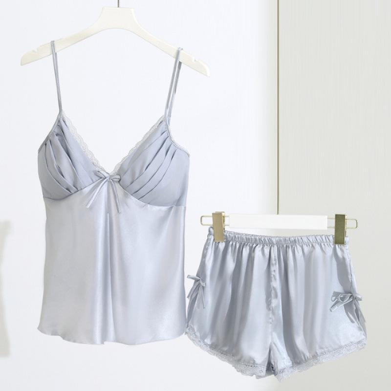 Elegant Ice Silk Lace Camisole & Shorts Set - Pure Desire Summer Homewear for Women XL