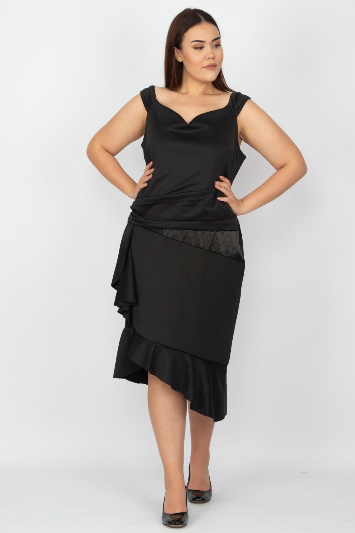 

Women s Big Size Dress Plus Size Black Dress with Waist and Skirt Detail 6XL/7XL