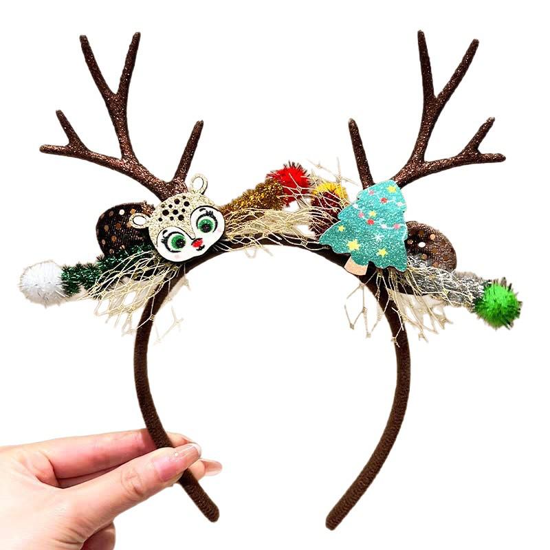 Festive Reindeer Headband - Cute Floral Design for Kids & Adults, Perfect for Holiday Parties