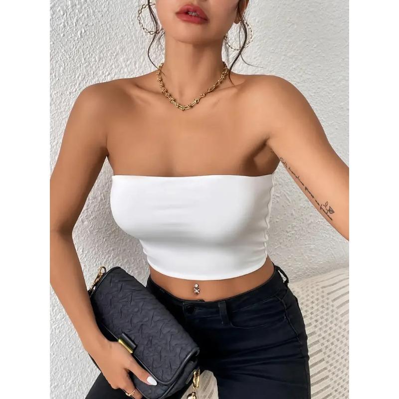 Sexy Bodycon Crop Tube Top, Solid Stretchy Tube Top, Casual Every Day Tops, Women's Clothing
