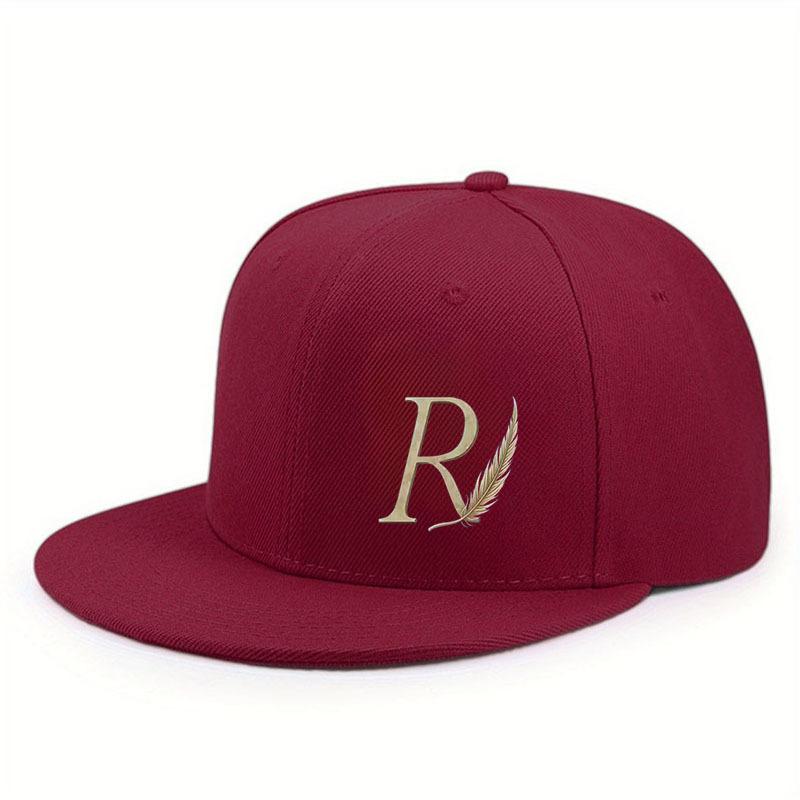 Flat-brimmed Hip-hop Baseball Cap Printed with Letter R Pattern Adjustable Outdoor Street Sports Hat