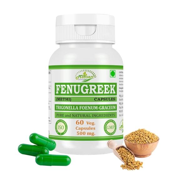Morsan Nutraveda’s Fenugreek (Trigonella Foenum Graceum, Methi) Extract Capsule | Pack of 60 X 500 Mg. Veg. Capsules (1 Pack of 60 Capsules)