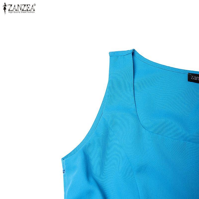 ZANZEA Women Casual Square Collar Summer Sleeveless Dress