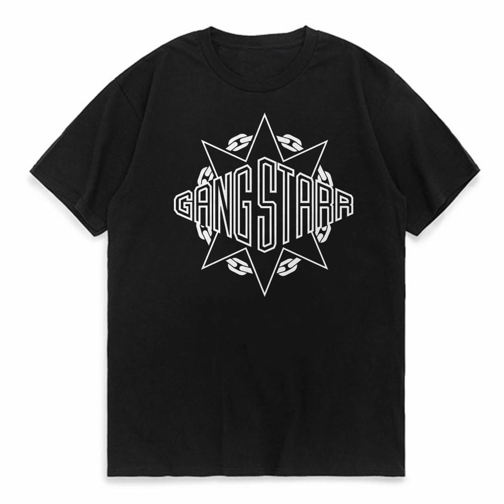 Camiseta Estampada com Logo Gang Starr Moda Street Style Design de Estrela Gola Redonda Manga Curta Masculina Camiseta Casual Estampada