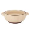 Practical Ceramic Binaural Bowl High-End Relief Large Soup Bowl Round Simple Noodle Bowl Vegetable Bowl Household Tableware