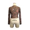 Spring Summer Ladies Leopard Floral Print Mesh Round Neck Short Long Sleeve T-Shirt