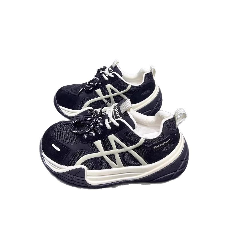 Retro contrasting color splicing thick-soled women's new mesh breathable and comfortable versatile casual sports shoes