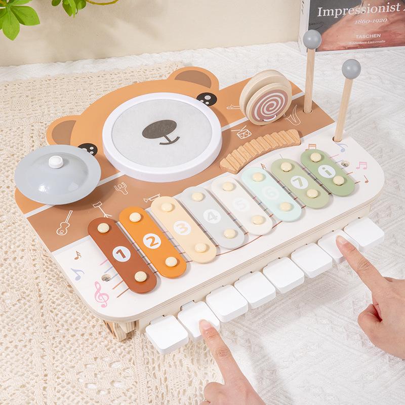 

Wooden Teddy Bear Musical Set: Baby Piano & Drum Educational Toy