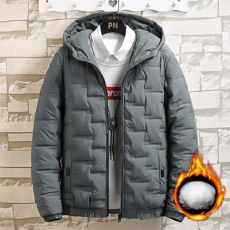 Veste à capuche épaisse et chaude pour homme, Manteau d'hiver matelassé géométrique rembourré avec poches zippées et poignets élastiques pour l'extérieur, les voyages et le quotidien