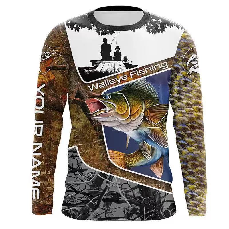 Fishing Series 3D Digital Printed Men's Street Trendy Round Neck Long Sleeve T-shirt