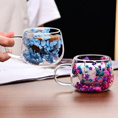 Double Insulated Dried Flower Glass Cup Coffee Tea Cup Clear Glass Cup Double Wall Mug  Household