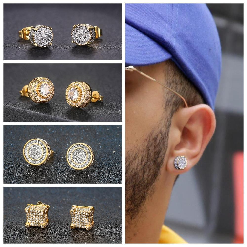 Hip-hop Stud Earrings Full of Diamonds and Micro-gold-plated Men's Earrings Trendy Jewelry