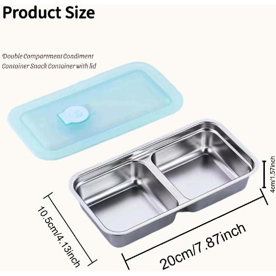 Reusable Stainless Steel Snack Containers with Lids, Stainless Steel Double Compartment Snack Box Containers Condiment Lunch Container with Lids, for
