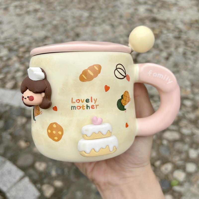 Birthday Gift Mug With Lid Spoon Cup High Value Girl Household Ceramic Drinking Cup Breakfast Coffee Cup
