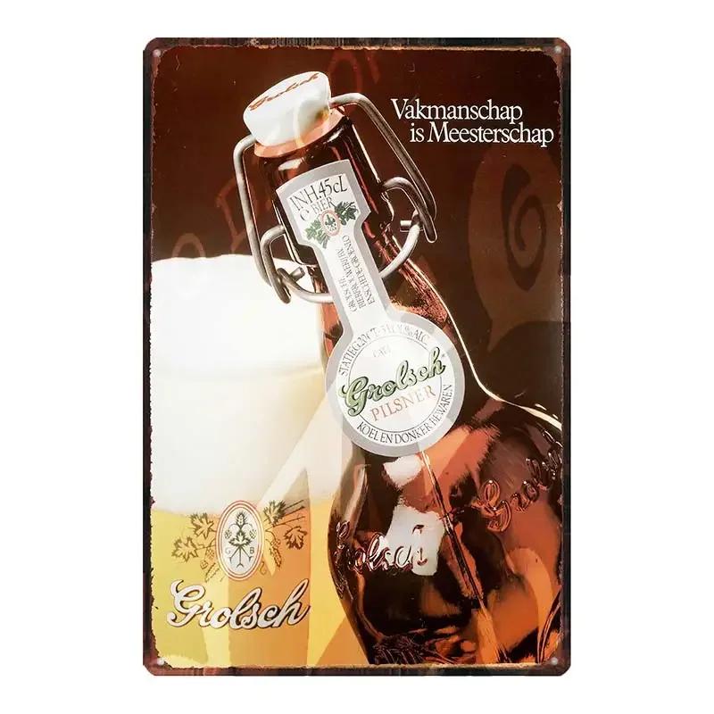 YZFQGrolsch Bière Lager Panneaux Décoratifs Hollandais Plaques Métalliques Pour Mur Bar Maison Art Décoration Restaurant 30X20CM DU-9120B