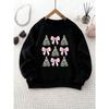 Unisex Round Neck Sweatshirt with Christmas Tree and Bow Pattern, Thanksgiving Outfit, Christmas Wear