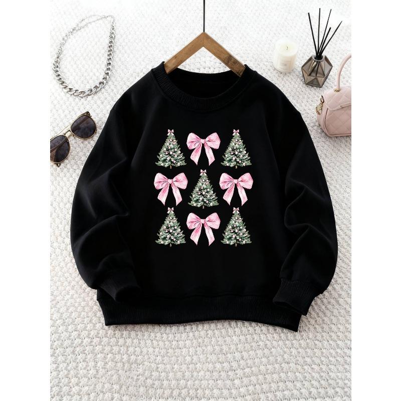 Unisex Round Neck Sweatshirt with Christmas Tree and Bow Pattern, Thanksgiving Outfit, Christmas Wear