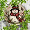 Christmas Snowman Metal Wall Art Round Sign Cottage Decor Gift