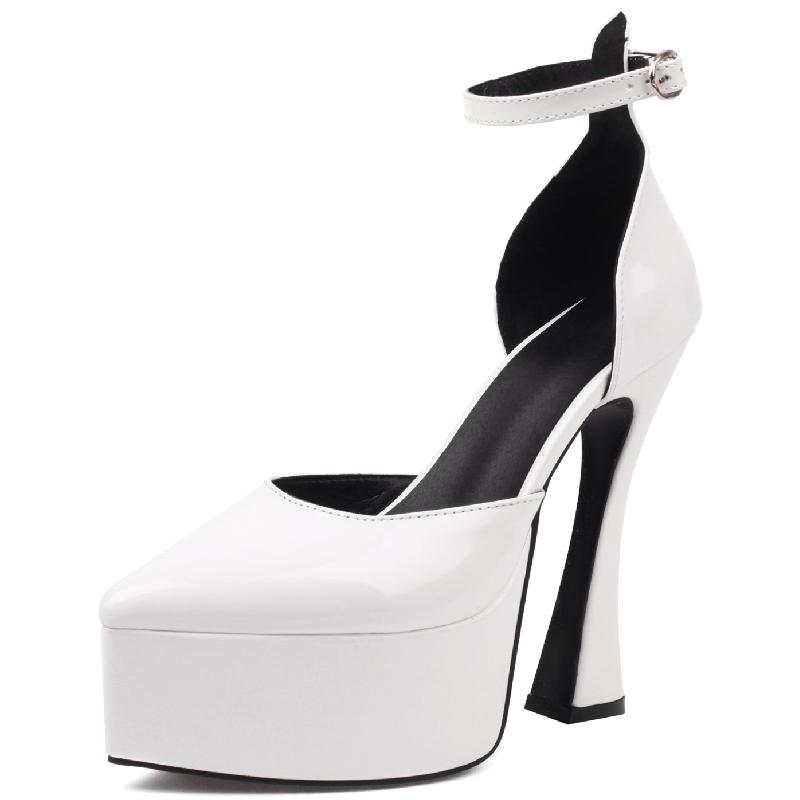 Sexy Damen High Heels Pumps Schuhe Plateau 2025 Knöchelriemen Schwarz Weiß Rot Absatz Tanzparty Hochzeitsschuhe Damen Große Größe